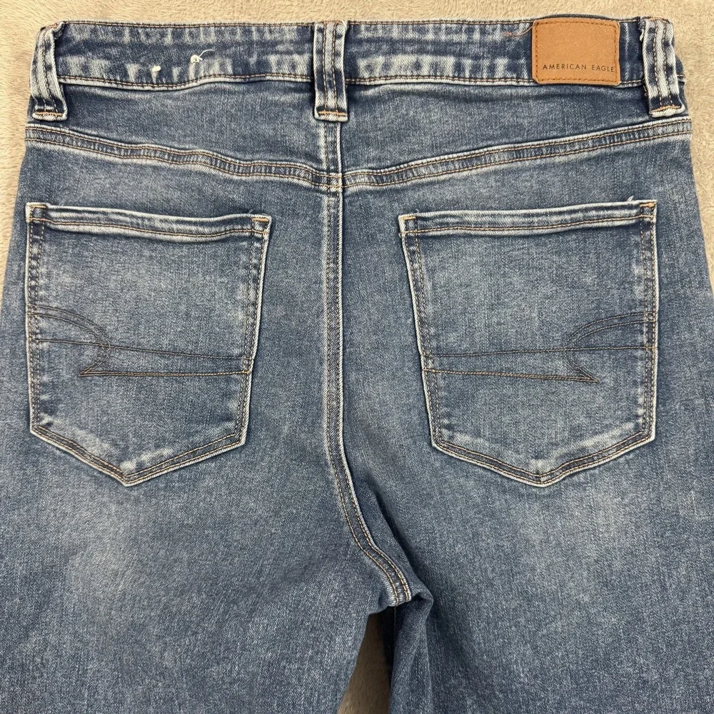 American Eagle Next Level Flex Jeans Womens 12 Super High Rise Flare Blue Boho - Picture 10 of 16